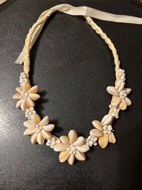 Tropical Shell Necklace Cowry Shell Flower Necklace in Cream and Yellow Read